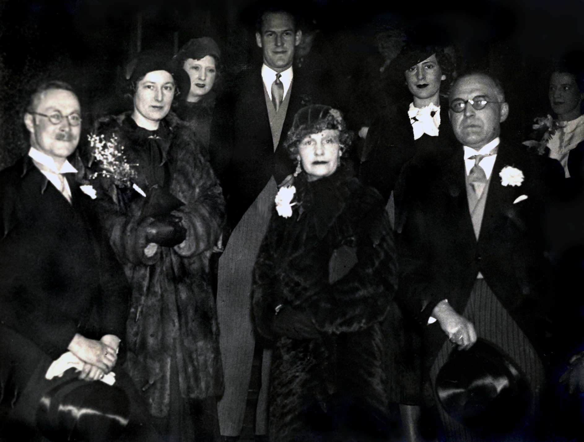 Wedding guests at Leslie and Ina Lyall-Wilson's wedding 1936